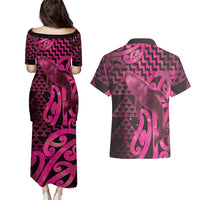Humpback Whale Matariki New Zealand Couples Matching Puletasi and Hawaiian Shirt NZ Maori Paikea Poutama Luxury Pink