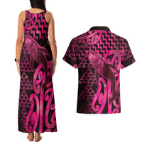 Humpback Whale Matariki New Zealand Couples Matching Tank Maxi Dress and Hawaiian Shirt NZ Maori Paikea Poutama Luxury Pink
