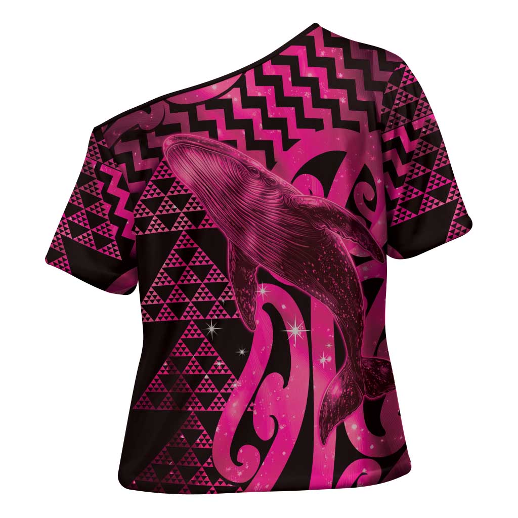 Humpback Whale Matariki New Zealand Cross Shoulder Shirt NZ Maori Paikea Poutama Luxury Pink