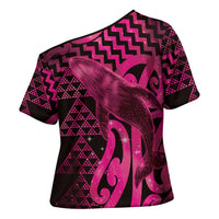 Humpback Whale Matariki New Zealand Cross Shoulder Shirt NZ Maori Paikea Poutama Luxury Pink