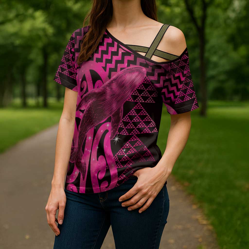 Humpback Whale Matariki New Zealand Cross Shoulder Shirt NZ Maori Paikea Poutama Luxury Pink