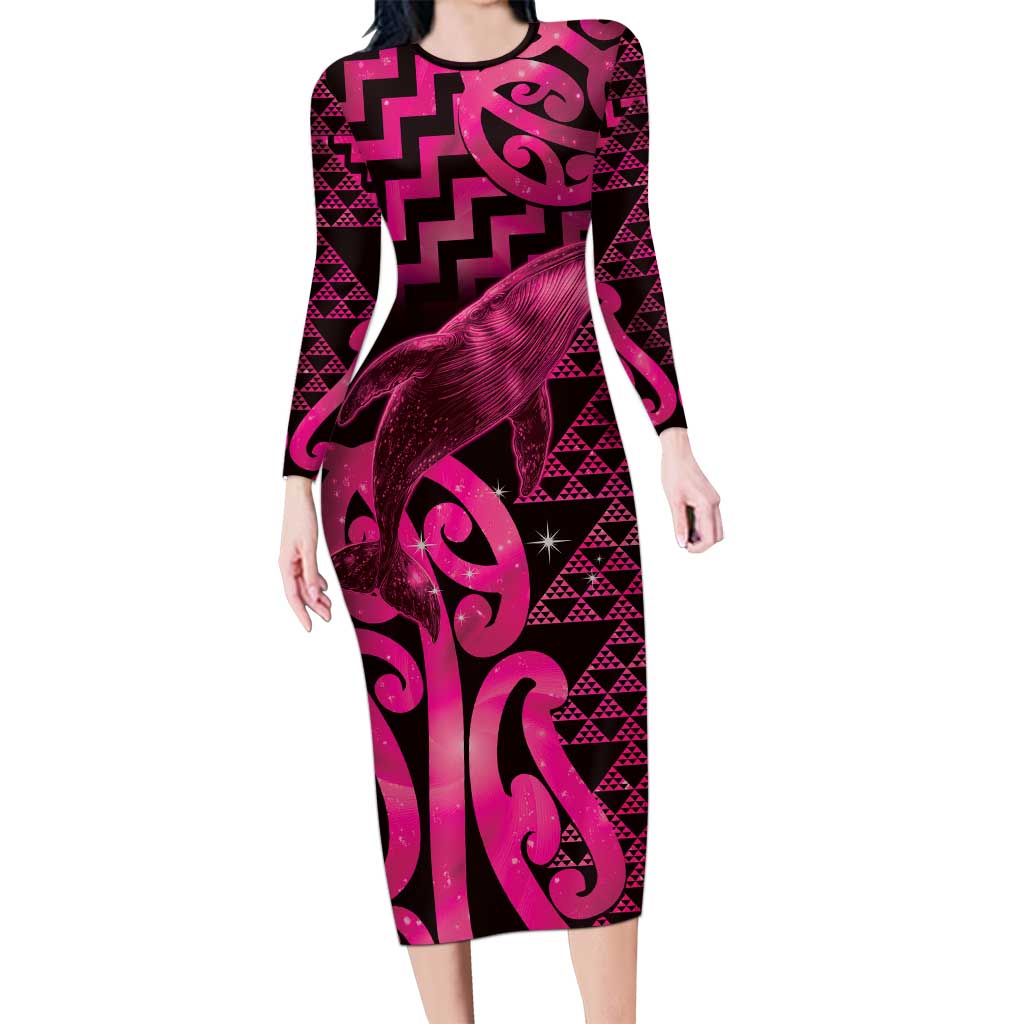 Humpback Whale Matariki New Zealand Family Matching Long Sleeve Bodycon Dress and Hawaiian Shirt NZ Maori Paikea Poutama Luxury Pink