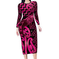Humpback Whale Matariki New Zealand Family Matching Long Sleeve Bodycon Dress and Hawaiian Shirt NZ Maori Paikea Poutama Luxury Pink