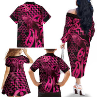 Humpback Whale Matariki New Zealand Family Matching Off The Shoulder Long Sleeve Dress and Hawaiian Shirt NZ Maori Paikea Poutama Luxury Pink