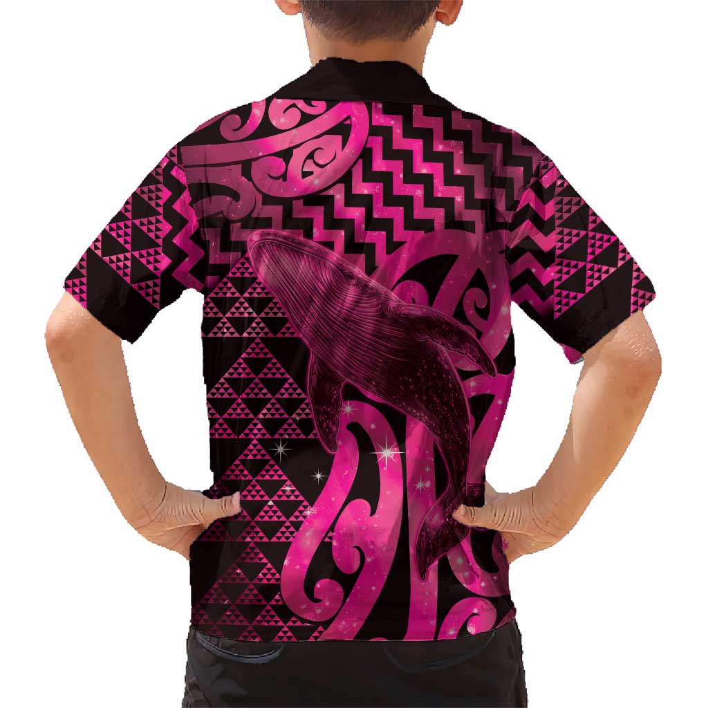 Humpback Whale Matariki New Zealand Family Matching Off Shoulder Maxi Dress and Hawaiian Shirt NZ Maori Paikea Poutama Luxury Pink