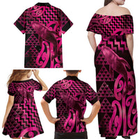 Humpback Whale Matariki New Zealand Family Matching Off Shoulder Maxi Dress and Hawaiian Shirt NZ Maori Paikea Poutama Luxury Pink