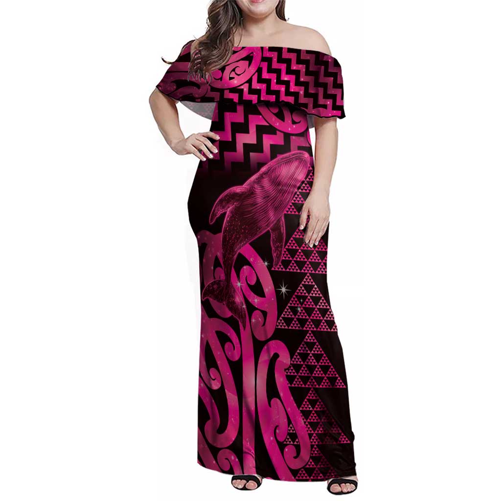 Humpback Whale Matariki New Zealand Family Matching Off Shoulder Maxi Dress and Hawaiian Shirt NZ Maori Paikea Poutama Luxury Pink