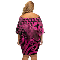 Humpback Whale Matariki New Zealand Family Matching Off Shoulder Short Dress and Hawaiian Shirt NZ Maori Paikea Poutama Luxury Pink