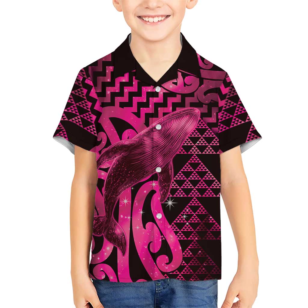 Humpback Whale Matariki New Zealand Family Matching Off Shoulder Short Dress and Hawaiian Shirt NZ Maori Paikea Poutama Luxury Pink