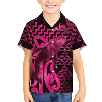 Humpback Whale Matariki New Zealand Family Matching Off Shoulder Short Dress and Hawaiian Shirt NZ Maori Paikea Poutama Luxury Pink