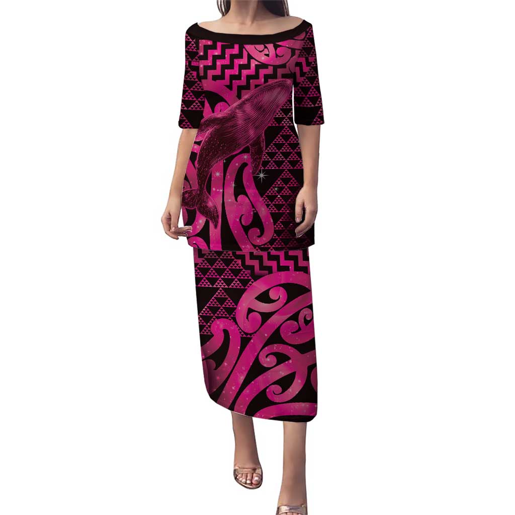 Humpback Whale Matariki New Zealand Family Matching Puletasi and Hawaiian Shirt NZ Maori Paikea Poutama Luxury Pink