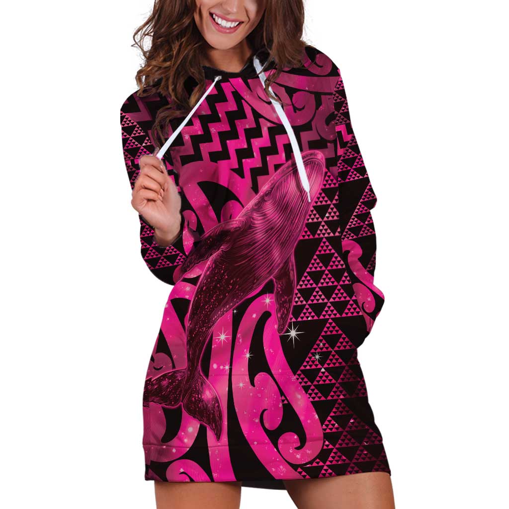 Humpback Whale Matariki New Zealand Hoodie Dress NZ Maori Paikea Poutama Luxury Pink