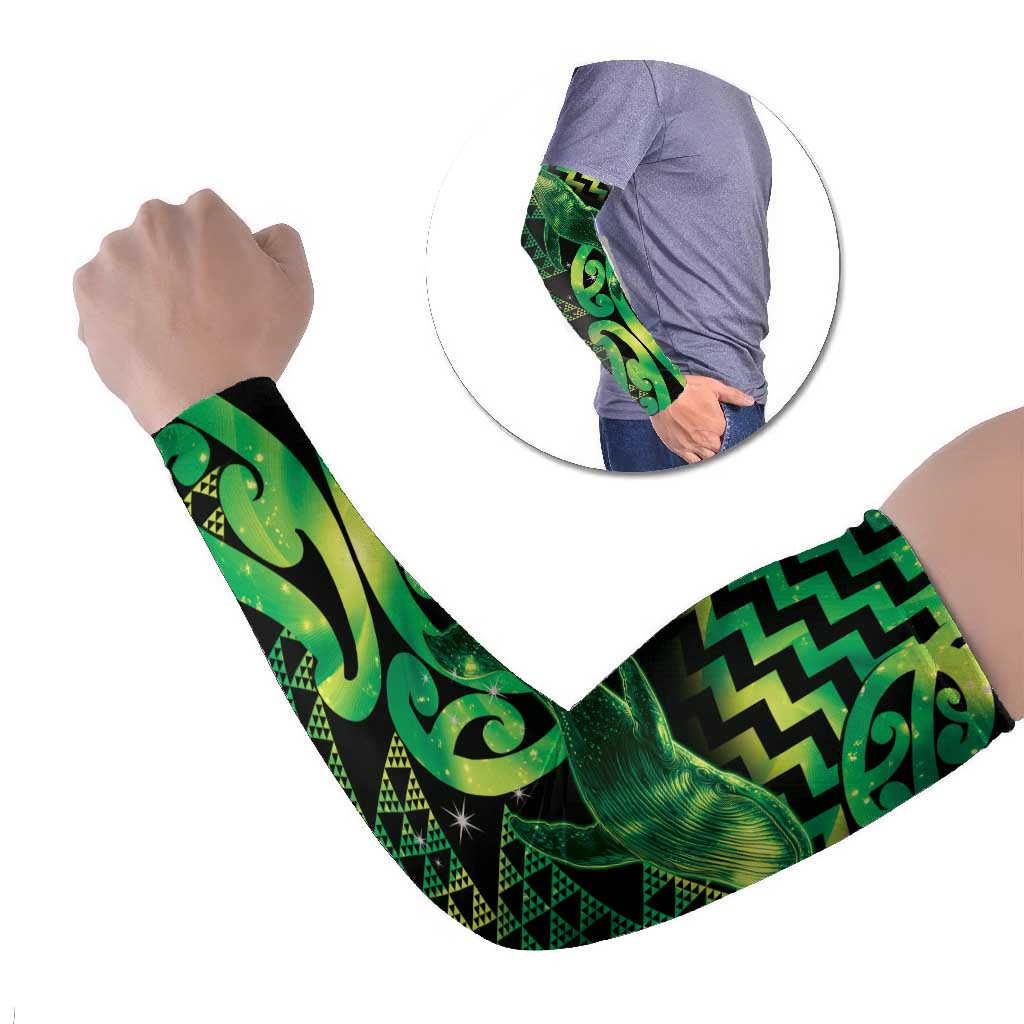 Humpback Whale Matariki New Zealand Arm Sleeves NZ Maori Paikea Poutama Luxury Green