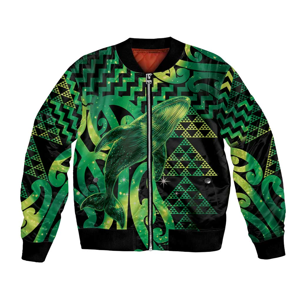 Humpback Whale Matariki New Zealand Bomber Jacket NZ Maori Paikea Poutama Luxury Green LT14 Unisex Green - Polynesian Pride