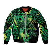 Humpback Whale Matariki New Zealand Bomber Jacket NZ Maori Paikea Poutama Luxury Green LT14 Unisex Green - Polynesian Pride