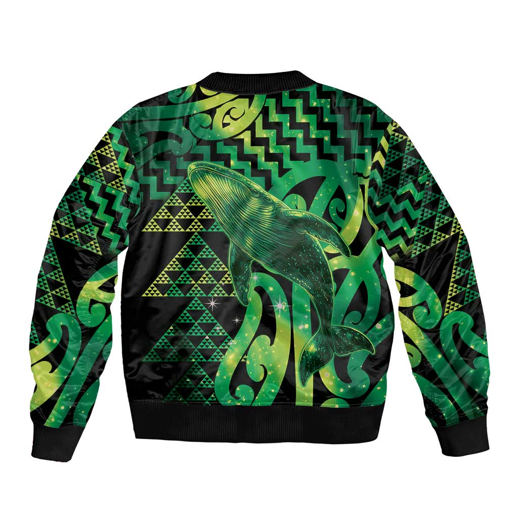 Humpback Whale Matariki New Zealand Bomber Jacket NZ Maori Paikea Poutama Luxury Green LT14 - Polynesian Pride