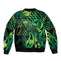 Humpback Whale Matariki New Zealand Bomber Jacket NZ Maori Paikea Poutama Luxury Green LT14 - Polynesian Pride