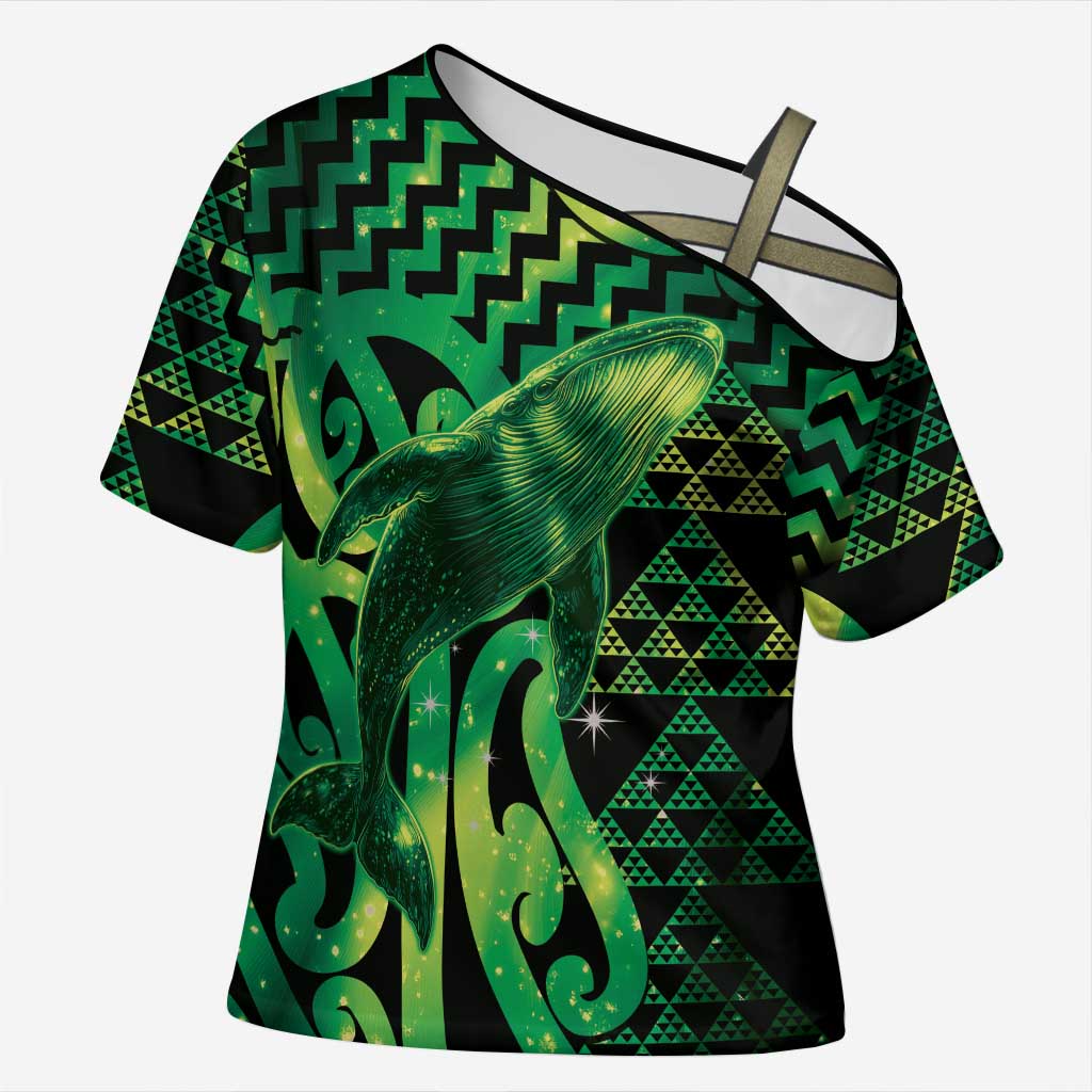 Humpback Whale Matariki New Zealand Cross Shoulder Shirt NZ Maori Paikea Poutama Luxury Green
