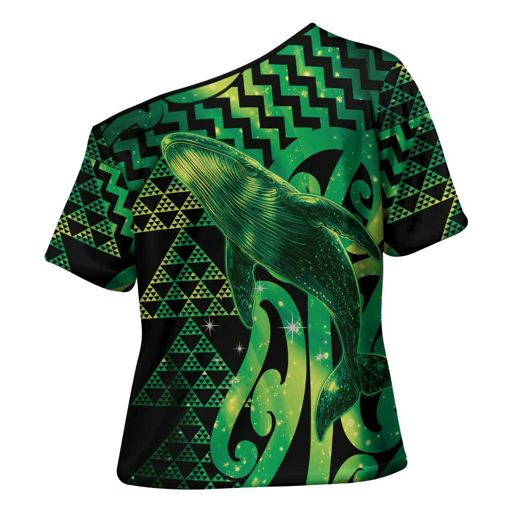 Humpback Whale Matariki New Zealand Cross Shoulder Shirt NZ Maori Paikea Poutama Luxury Green
