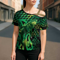 Humpback Whale Matariki New Zealand Cross Shoulder Shirt NZ Maori Paikea Poutama Luxury Green