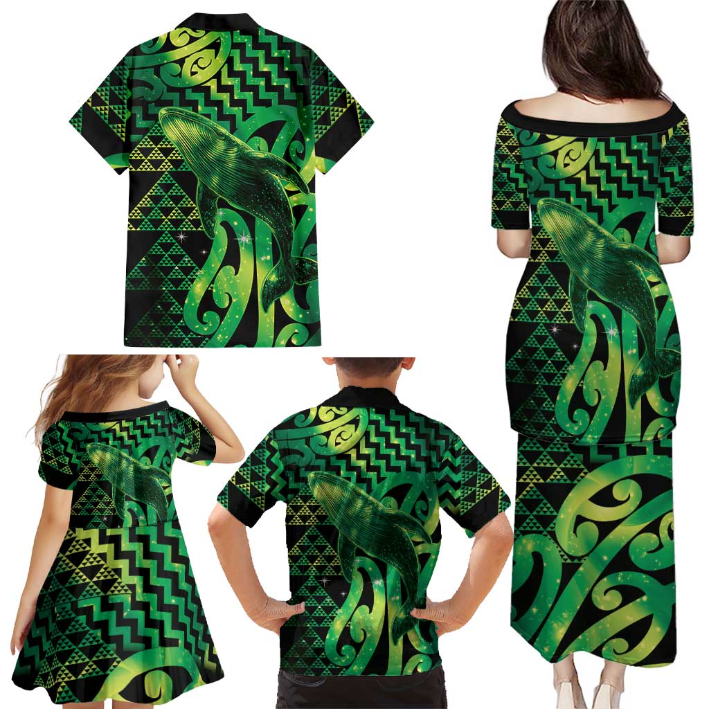 Humpback Whale Matariki New Zealand Family Matching Puletasi and Hawaiian Shirt NZ Maori Paikea Poutama Luxury Green