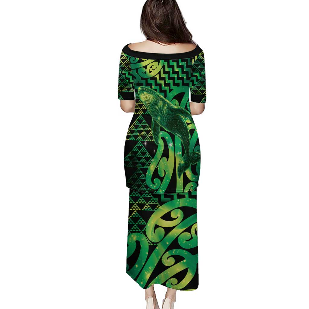 Humpback Whale Matariki New Zealand Family Matching Puletasi and Hawaiian Shirt NZ Maori Paikea Poutama Luxury Green