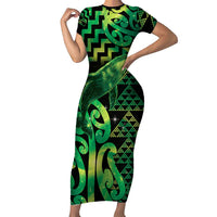 Humpback Whale Matariki New Zealand Family Matching Short Sleeve Bodycon Dress and Hawaiian Shirt NZ Maori Paikea Poutama Luxury Green