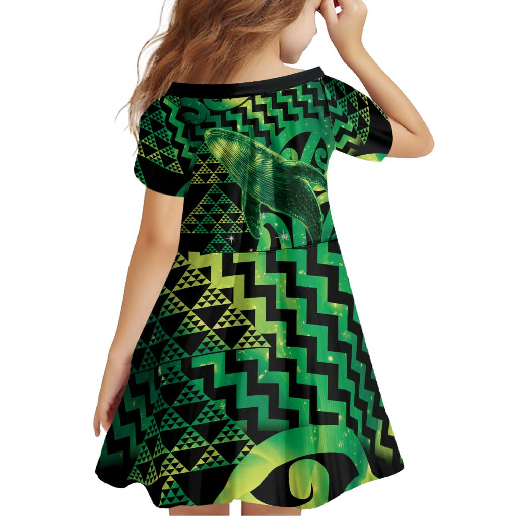 Humpback Whale Matariki New Zealand Family Matching Tank Maxi Dress and Hawaiian Shirt NZ Maori Paikea Poutama Luxury Green LT14 - Polynesian Pride