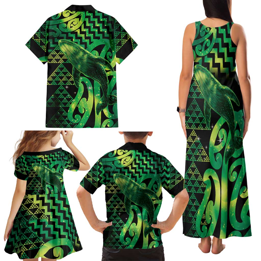 Humpback Whale Matariki New Zealand Family Matching Tank Maxi Dress and Hawaiian Shirt NZ Maori Paikea Poutama Luxury Green LT14 - Polynesian Pride