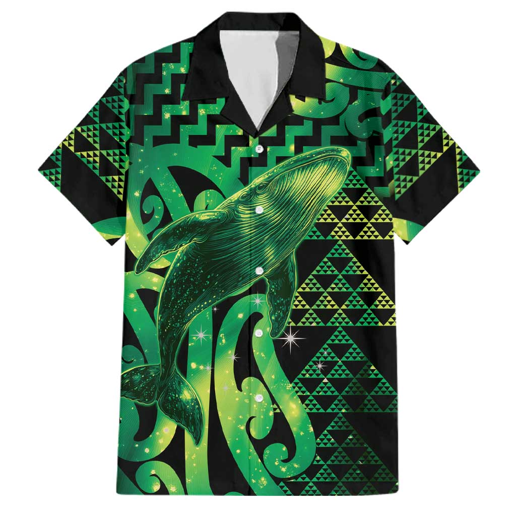 Humpback Whale Matariki New Zealand Family Matching Tank Maxi Dress and Hawaiian Shirt NZ Maori Paikea Poutama Luxury Green LT14 Dad's Shirt - Short Sleeve Green - Polynesian Pride