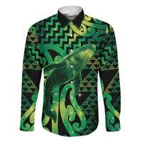 Humpback Whale Matariki New Zealand Family Matching Tank Maxi Dress and Hawaiian Shirt NZ Maori Paikea Poutama Luxury Green LT14 Dad's Shirt - Long Sleeve Green - Polynesian Pride