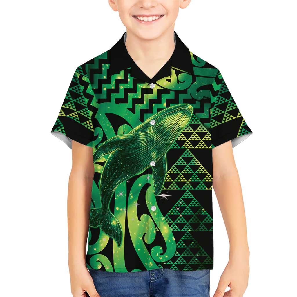 Humpback Whale Matariki New Zealand Family Matching Tank Maxi Dress and Hawaiian Shirt NZ Maori Paikea Poutama Luxury Green LT14 Son's Shirt Green - Polynesian Pride