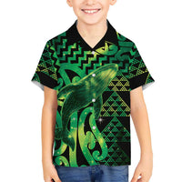 Humpback Whale Matariki New Zealand Family Matching Tank Maxi Dress and Hawaiian Shirt NZ Maori Paikea Poutama Luxury Green LT14 Son's Shirt Green - Polynesian Pride