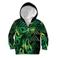 Humpback Whale Matariki New Zealand Kid Hoodie NZ Maori Paikea Poutama Luxury Green