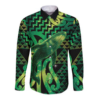 Humpback Whale Matariki New Zealand Long Sleeve Button Shirt NZ Maori Paikea Poutama Luxury Green