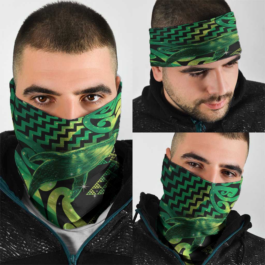 Humpback Whale Matariki New Zealand Neck Gaiter NZ Maori Paikea Poutama Luxury Green