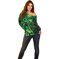 Humpback Whale Matariki New Zealand Off Shoulder Sweater NZ Maori Paikea Poutama Luxury Green