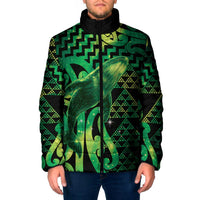 Humpback Whale Matariki New Zealand Padded Jacket NZ Maori Paikea Poutama Luxury Green