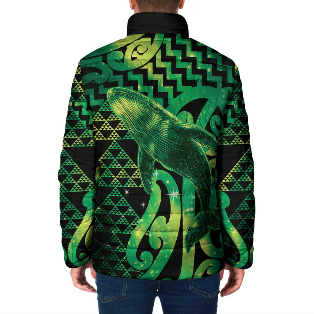 Humpback Whale Matariki New Zealand Padded Jacket NZ Maori Paikea Poutama Luxury Green
