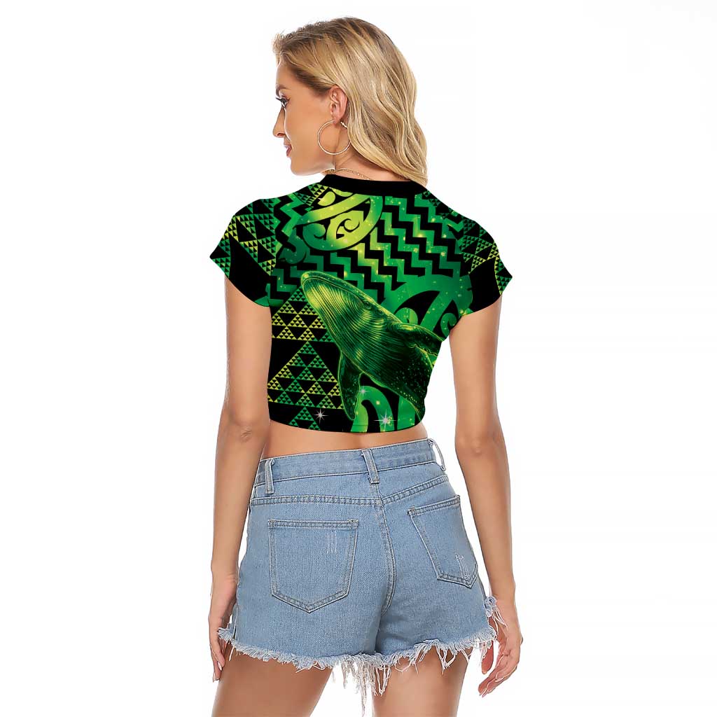 Humpback Whale Matariki New Zealand Raglan Cropped T Shirt NZ Maori Paikea Poutama Luxury Green
