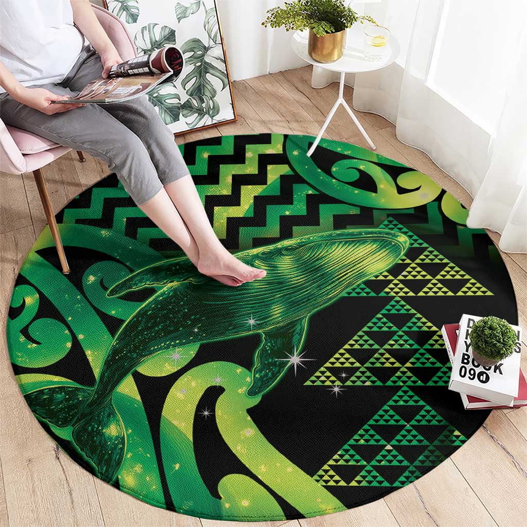 Humpback Whale Matariki New Zealand Round Carpet NZ Maori Paikea Poutama Luxury Green