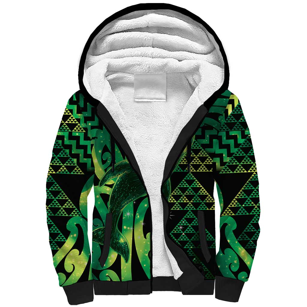 Humpback Whale Matariki New Zealand Sherpa Hoodie NZ Maori Paikea Poutama Luxury Green
