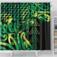 Humpback Whale Matariki New Zealand Shower Curtain NZ Maori Paikea Poutama Luxury Green