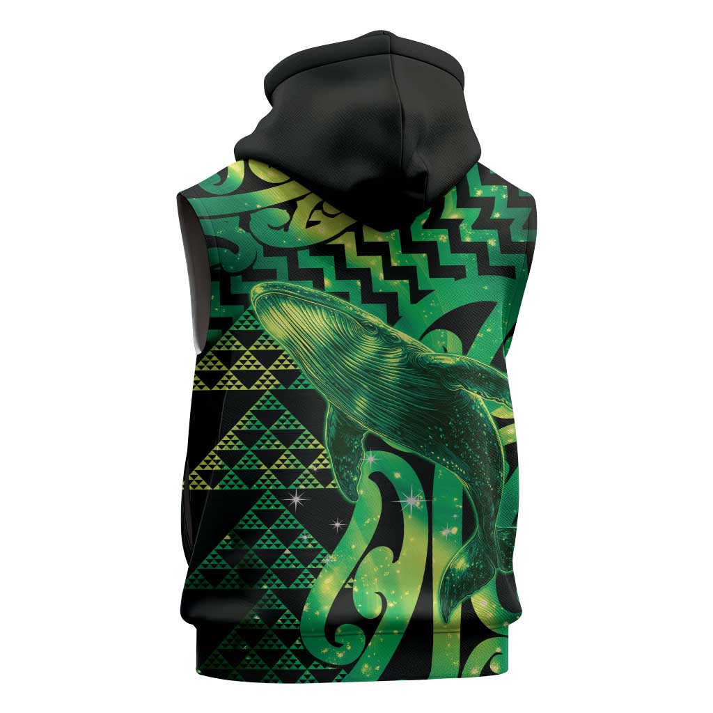 Humpback Whale Matariki New Zealand Sleeveless Hoodie NZ Maori Paikea Poutama Luxury Green