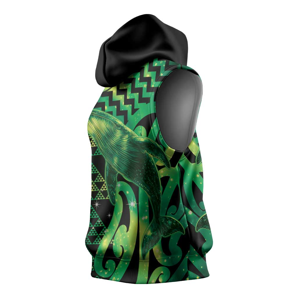 Humpback Whale Matariki New Zealand Sleeveless Hoodie NZ Maori Paikea Poutama Luxury Green