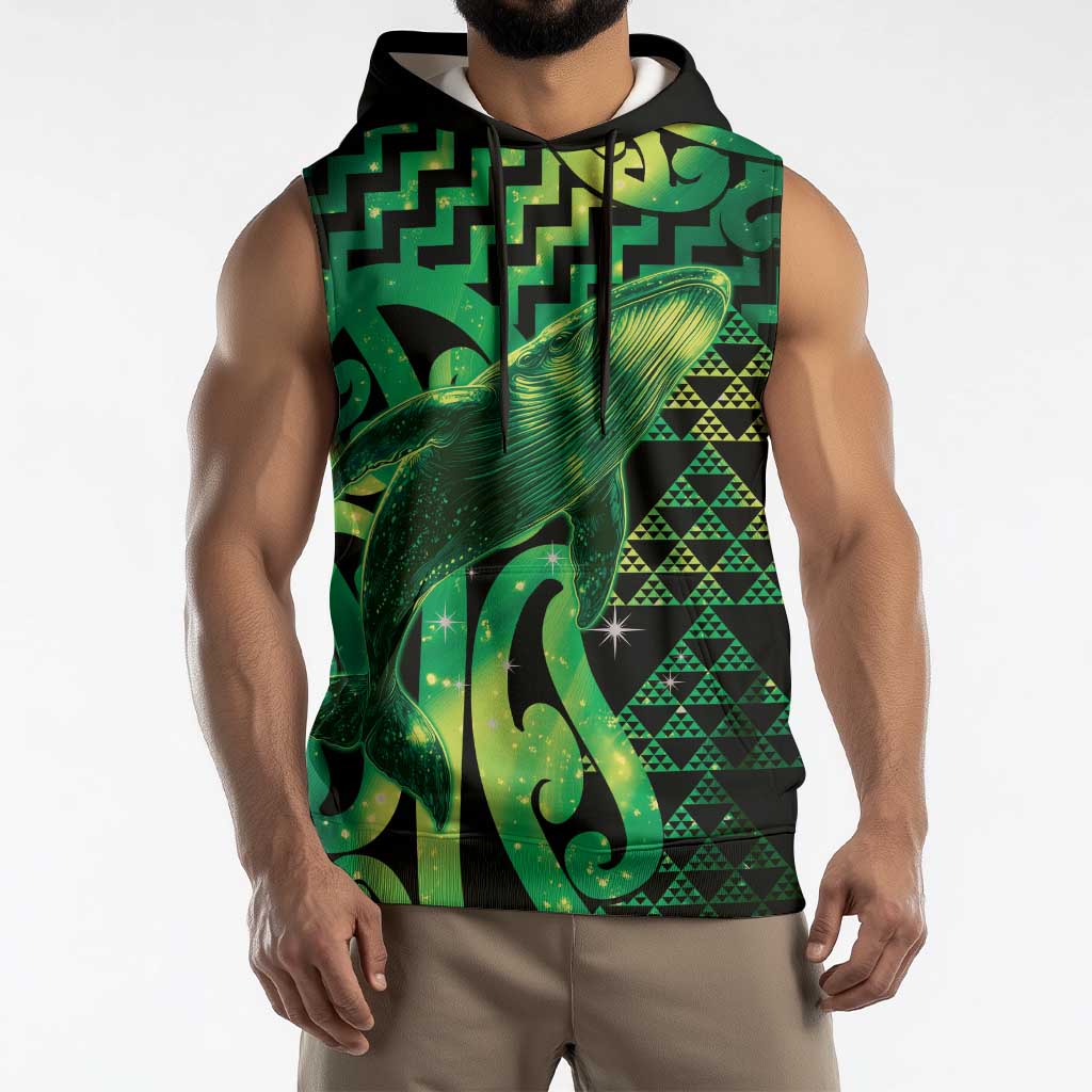 Humpback Whale Matariki New Zealand Sleeveless Hoodie NZ Maori Paikea Poutama Luxury Green