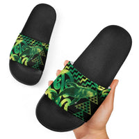 Humpback Whale Matariki New Zealand Slide Sandals NZ Maori Paikea Poutama Luxury Green