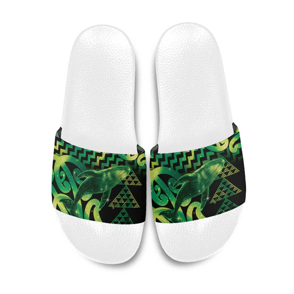 Humpback Whale Matariki New Zealand Slide Sandals NZ Maori Paikea Poutama Luxury Green