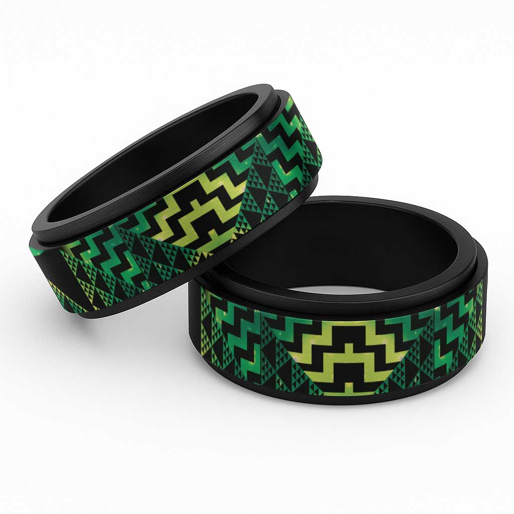 Humpback Whale Matariki New Zealand Spinner Ring NZ Maori Paikea Poutama Luxury Green LT14 Black Green - Polynesian Pride