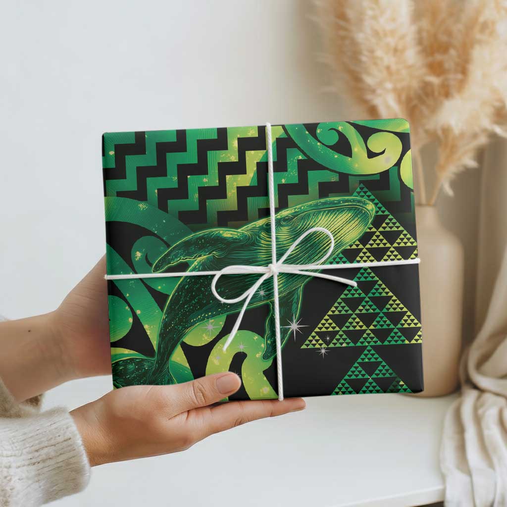 Humpback Whale Matariki New Zealand Wrapping Paper NZ Maori Paikea Poutama Luxury Green